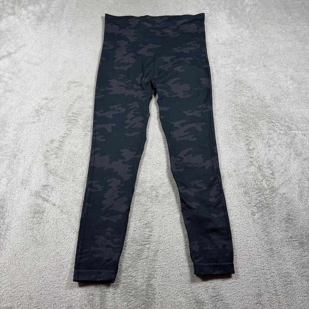 Spanx Leggings Womens Medium Black Camo High Rise Shaping Ankle Length Yoga